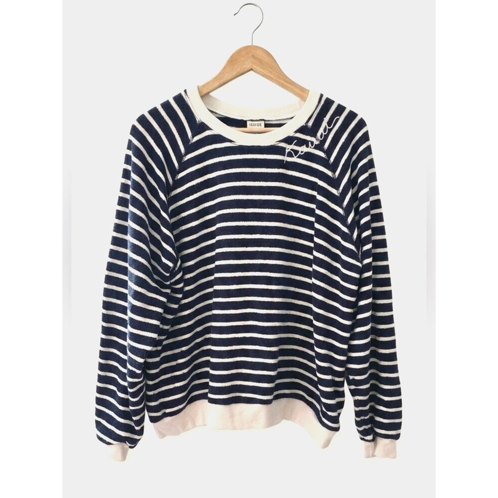 I Stole My Boyfriends Shirt Striped Crewneck Sweater L Navy White ISMBS Preppy